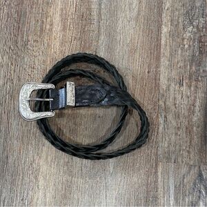 Leather braided black belt with silver belt buckle M/L